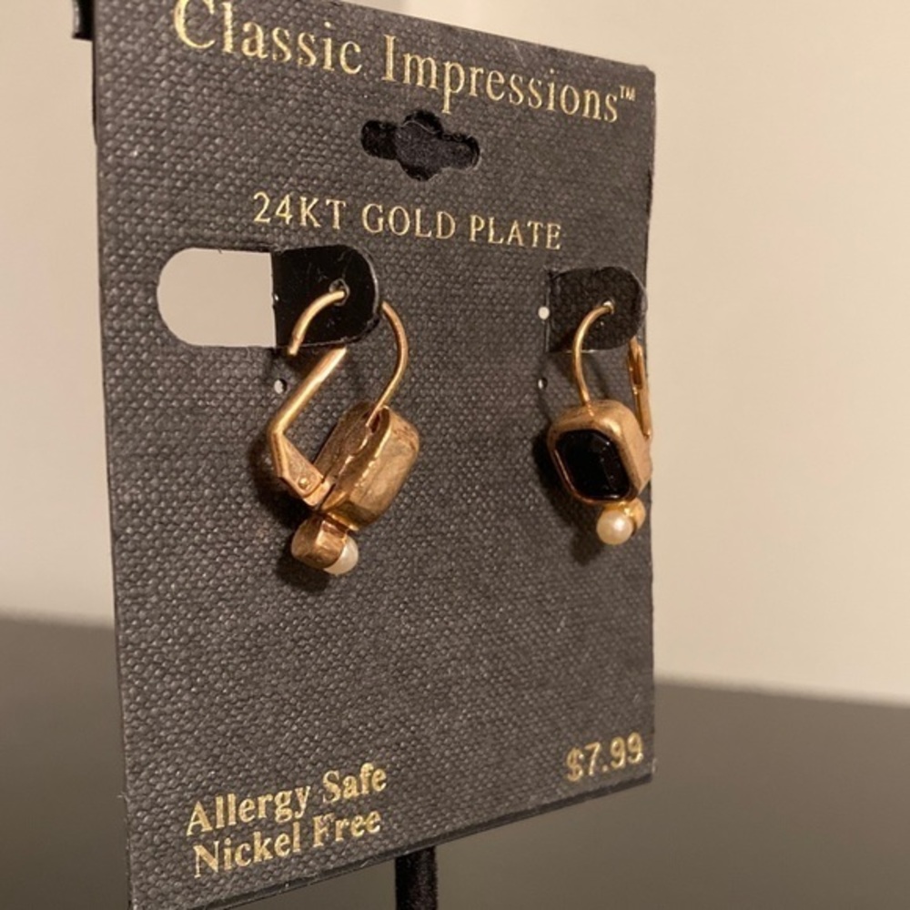 Impressions 24KT Gold Plate Earrings with Black Accents